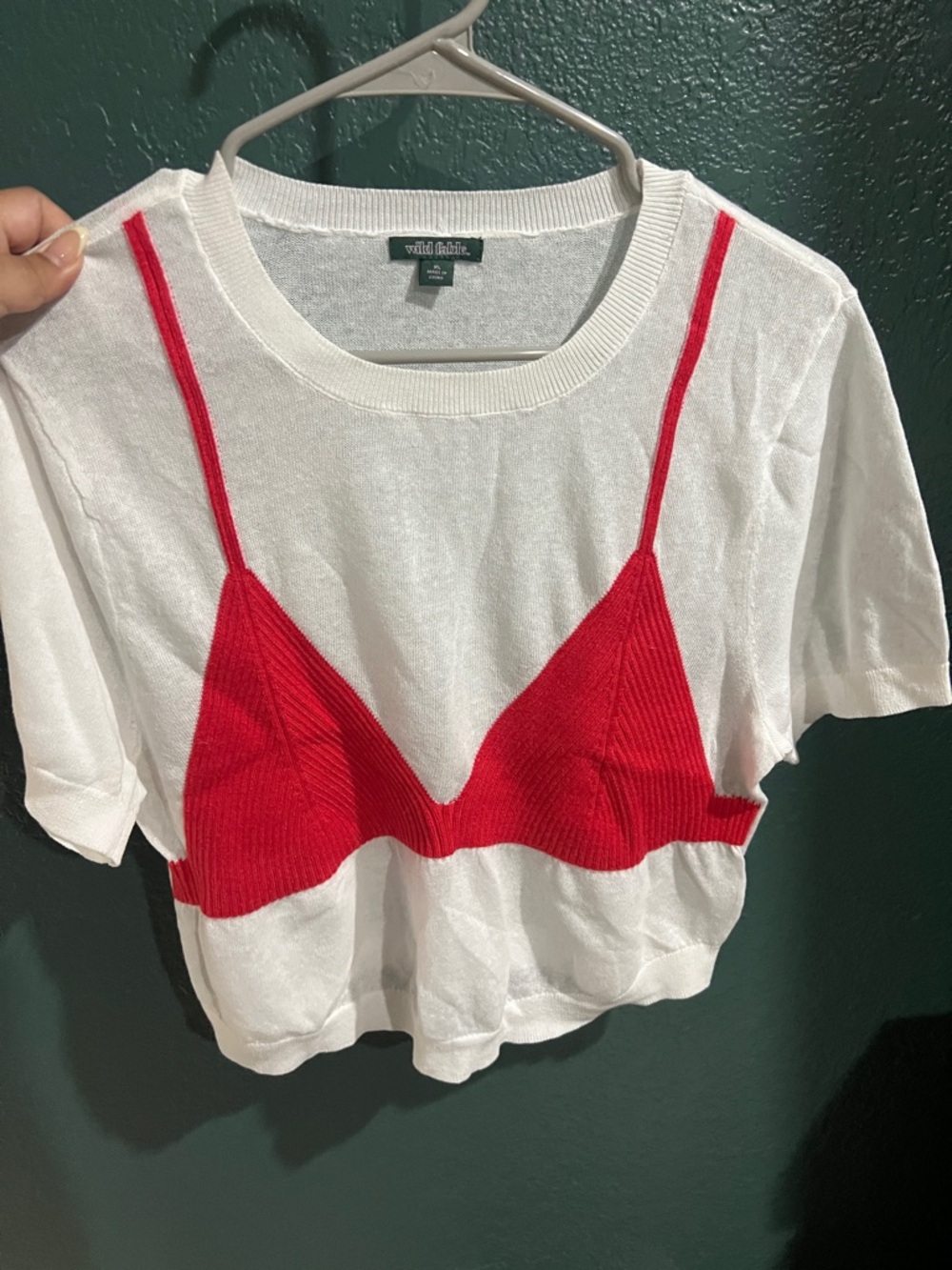 wild fable White Short Sleeve Tee with Red Knit Bralette Overlay